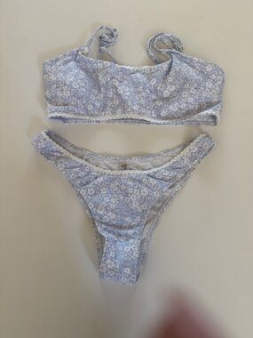 SHEIN Light Blue and White Floral Bikini Set